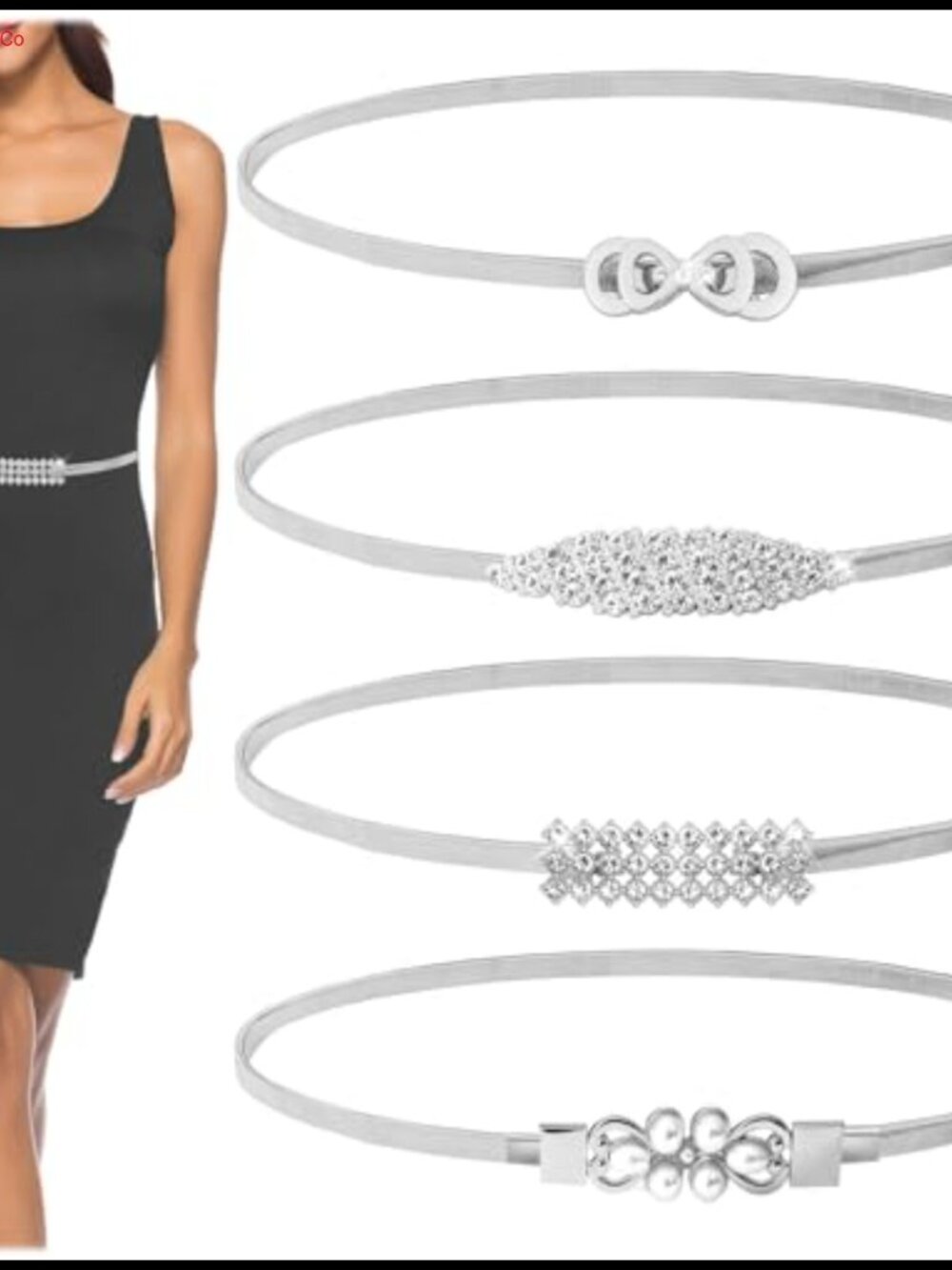 4 Pack Women Skinny Waist Belt Elastic Metal Chain Stretchy Cinch Dress